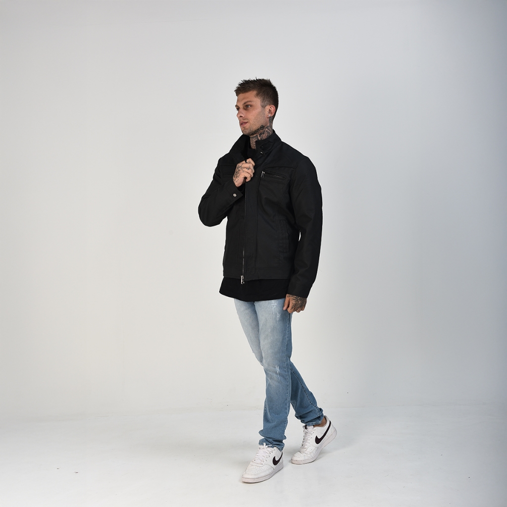 Casaco De Couro Masculino Plus Size Com Gola Moda Motoqueiro