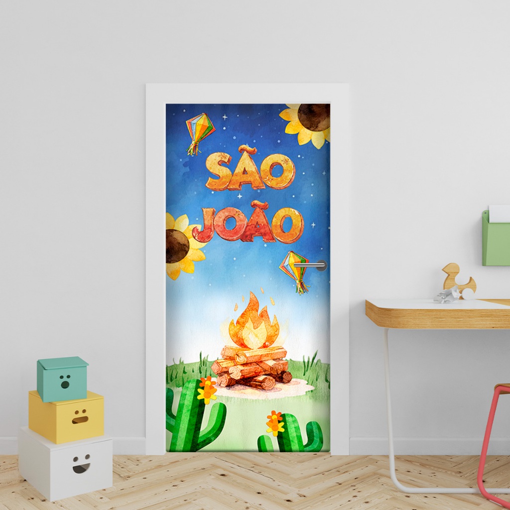 Capa Porta Decorativa Sublimada Tema Festa Junina Tecido Helanca 0,75x2,10m