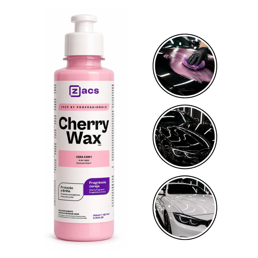 Cera Chery Wax 4 em 1 Proteção Alto Brilho Limpeza Carro Automotivo Carnaúba 200ml Aroma Cereja