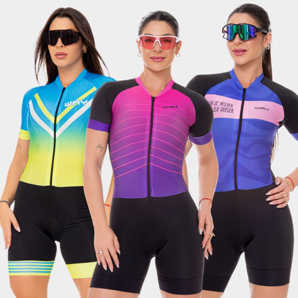 Macaquinho de Ciclismo Macacão Feminino Manga Curta Estampado Roupa Bike Mtb Forro Gel Fresco Slim