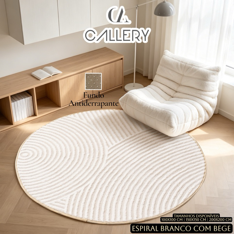 Tapete Redondo para Sala e Quarto Espiral com Fundo Antiderrapante Vários Tamanhos e Cores