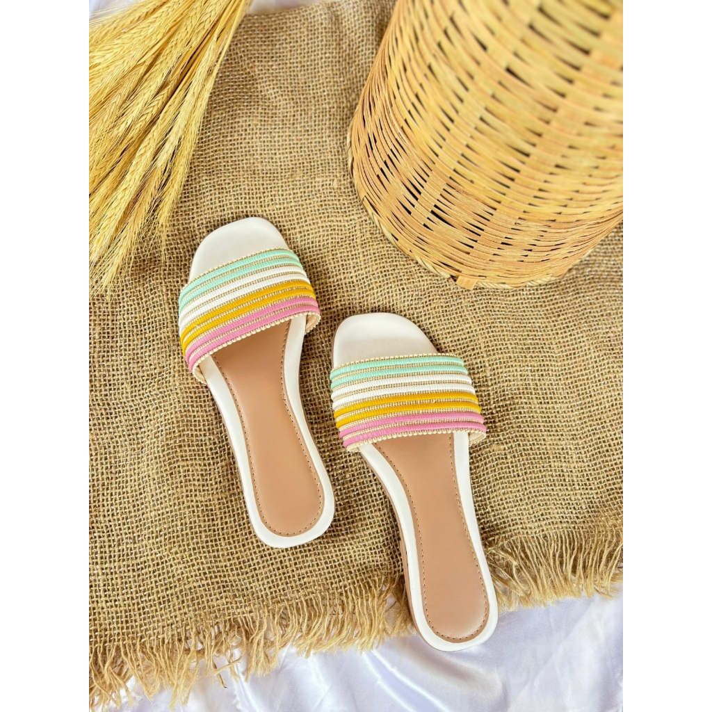 Sandália Feminina Rasteirinha Com Elástico Moda Tendência Lançamento Confortável