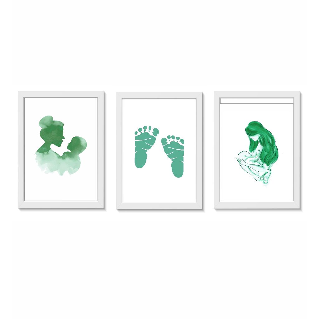 Kit 3 Quadros Decorativos Amamentação Aleitamento Materno Pediatria Medicina Molduras 20x30cm Madeira Vidro Cor Brancas
