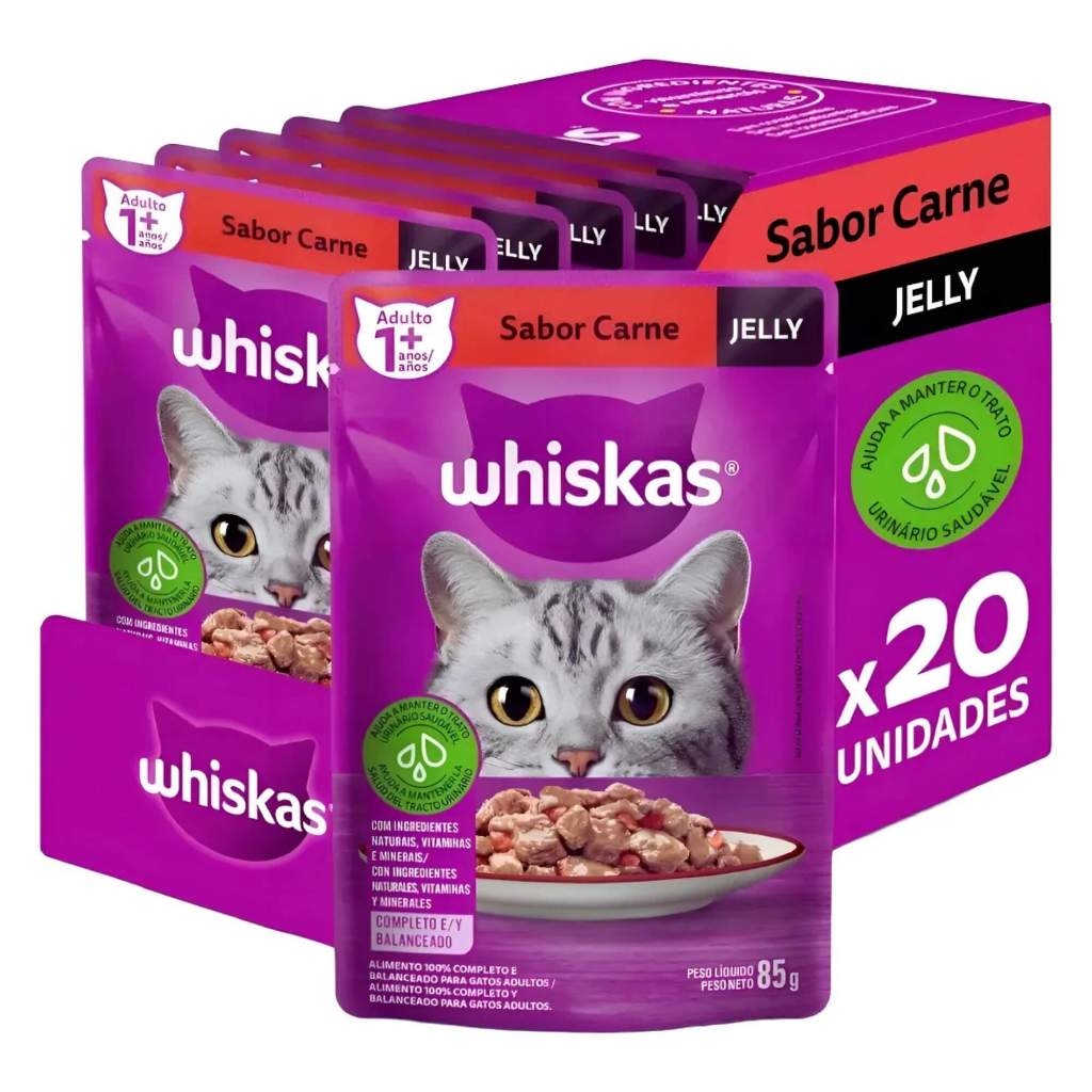 Kit com 20 saches whiskas carne Jelly 85gr