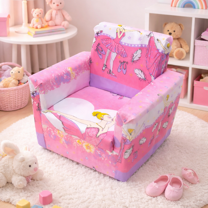 Sofá Para Crianças Estampado Bailarina Menina Decorativo Multiuso Versátil Personagens 2 a 5 Anos