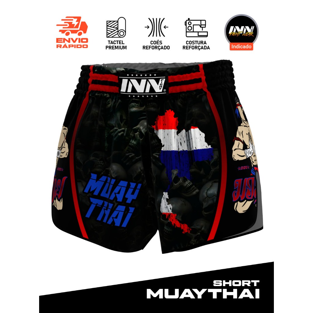 Short Muay Thai Champion Thailand Skull Unissex