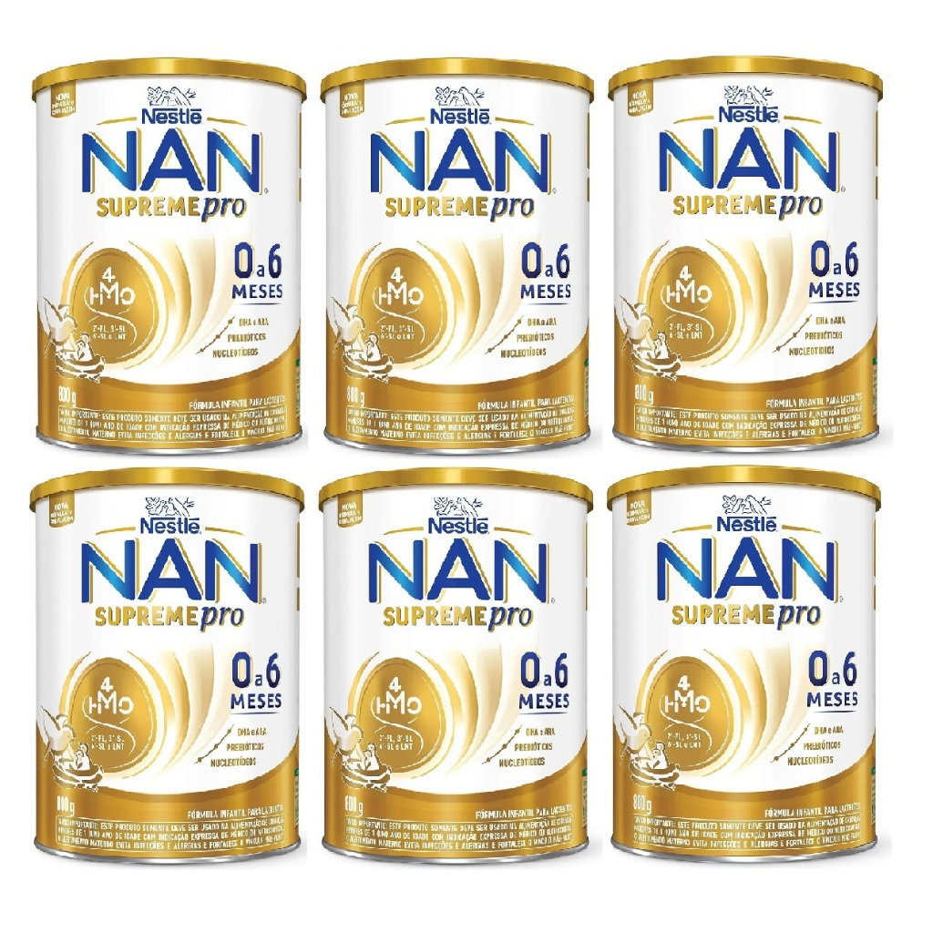 Kit 6 Latas NAN Supreme 0 a 6 Meses Fórmula Infantil 800g cada (AMARELO) EQ.1