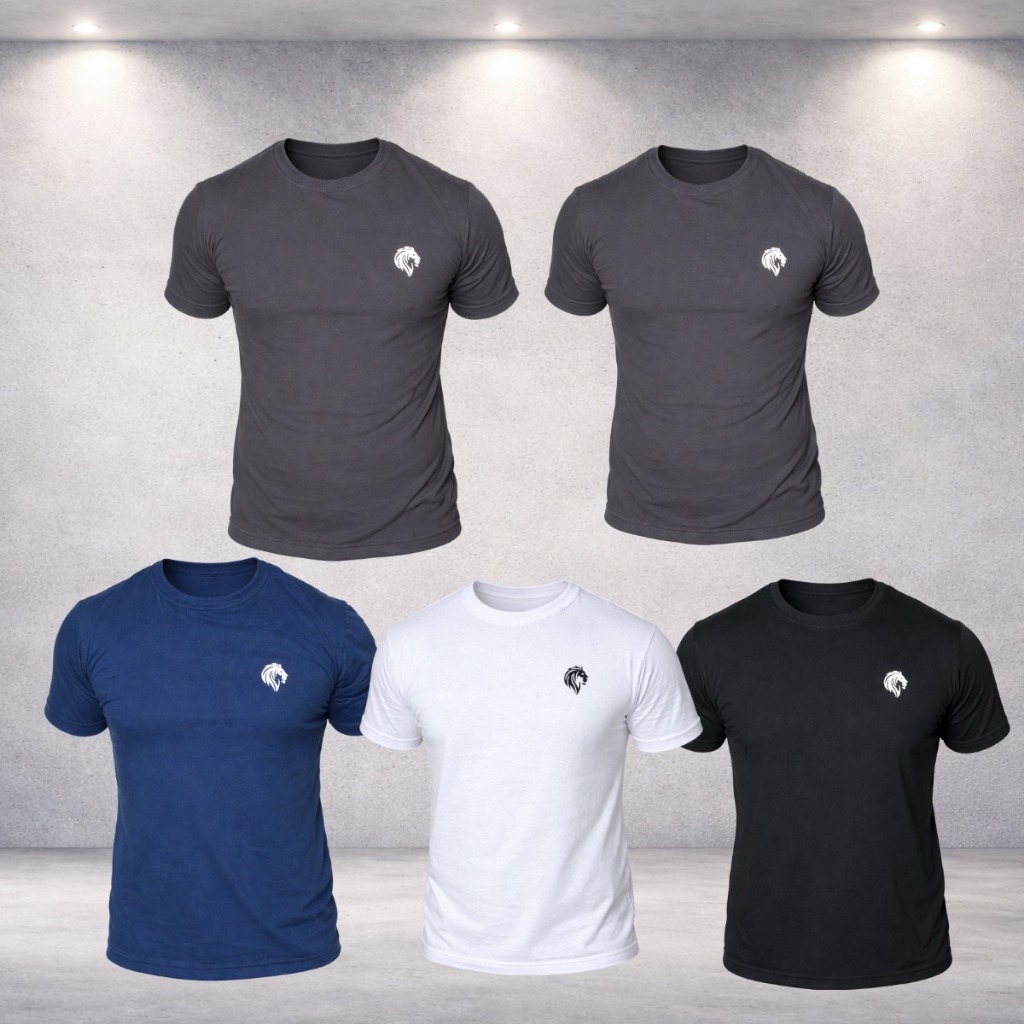 Kit 5 Camisetas Masculinas 100% Algodão Premium Fio 301 Penteado | Alta Qualidade Lions Dia dos Namorados