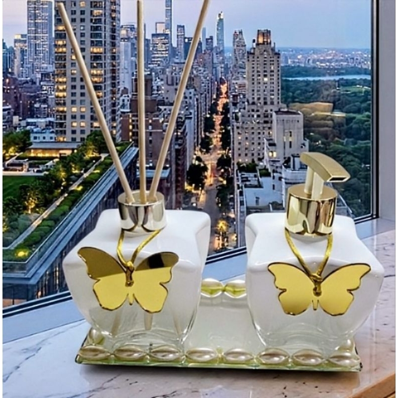 Difusor de Aromas Luxo Vidro + Bandeja - Decoração Banheiro e Escritório Premium