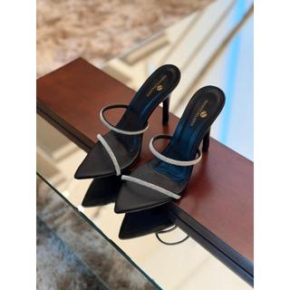Sandália Salto Fino Bico Folha Elegante Altura 10cm