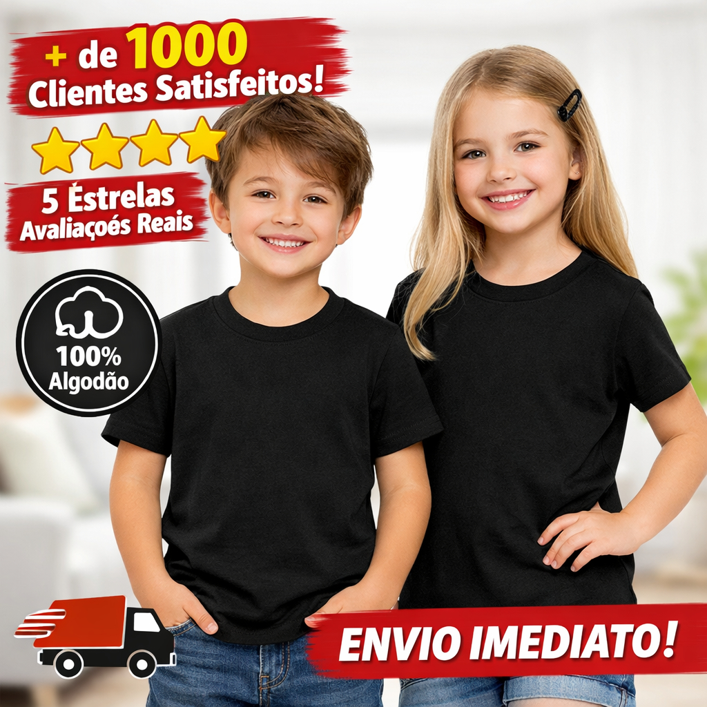Camiseta Infantil Preta Blusa Camisa Criança Lisa Basica Menino e Menina