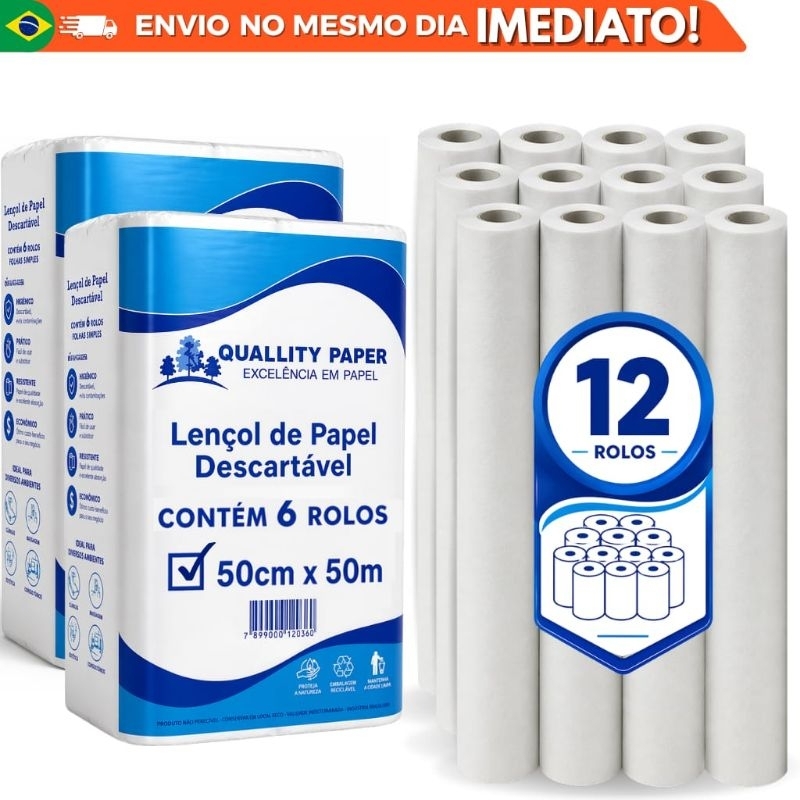 Lençol Descartável 50x50 Kit 12 Rolos Branco Hospitalar Maca Clínica Estética Profissional19