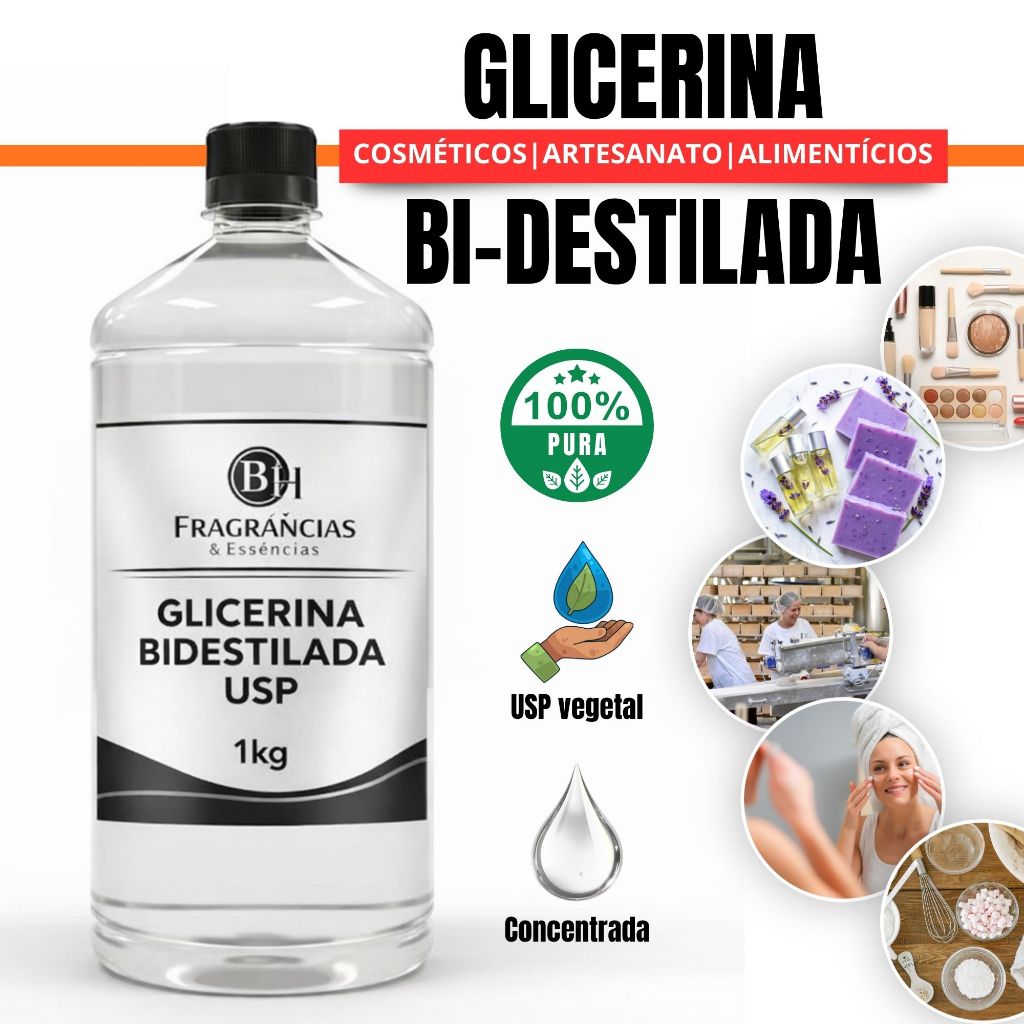 Glicerina Bi-destilada Vegetal 100% Pura USP 1kg Cosméticos Alimentício Artesanato Saboaria