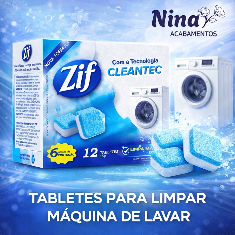 Zif Limpa Máquina  de Lavar Roupas, 12 Pastilhas Rende Até 1 Ano Tecnologia Cleantec