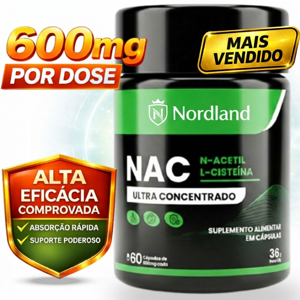 NAC Ultra Concentrado | N-Acetil L-Cisteína, Antioxidante e Suporte ao Fígado - 60 Cápsulas