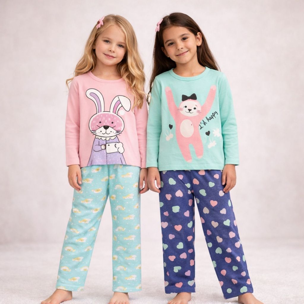 Kit 2 Pijamas Infantil Juvenil Feminino Menina Meia Estação - Tamanho 1 ao 14 anos Oferta do Dia