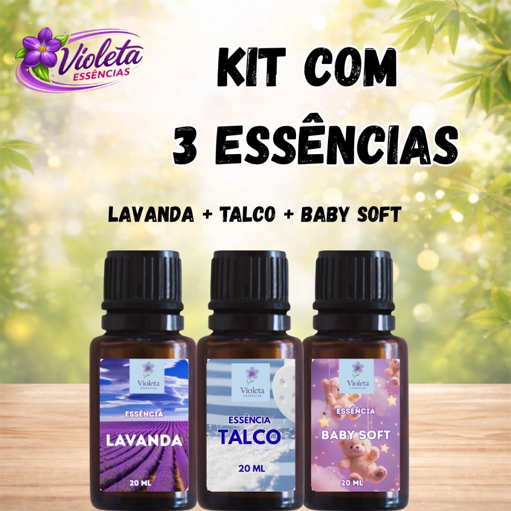 Kit com 3 Essências Hidrossolúveis | Para Umidificador e Difusor de Ar
