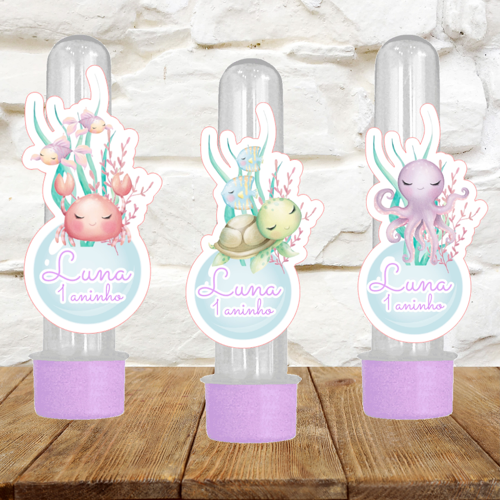 Kit Apliques para tubete, Fundo do Mar Cute, personalizados com nome e idade ( TUBETE NÃO INCLUSO)
