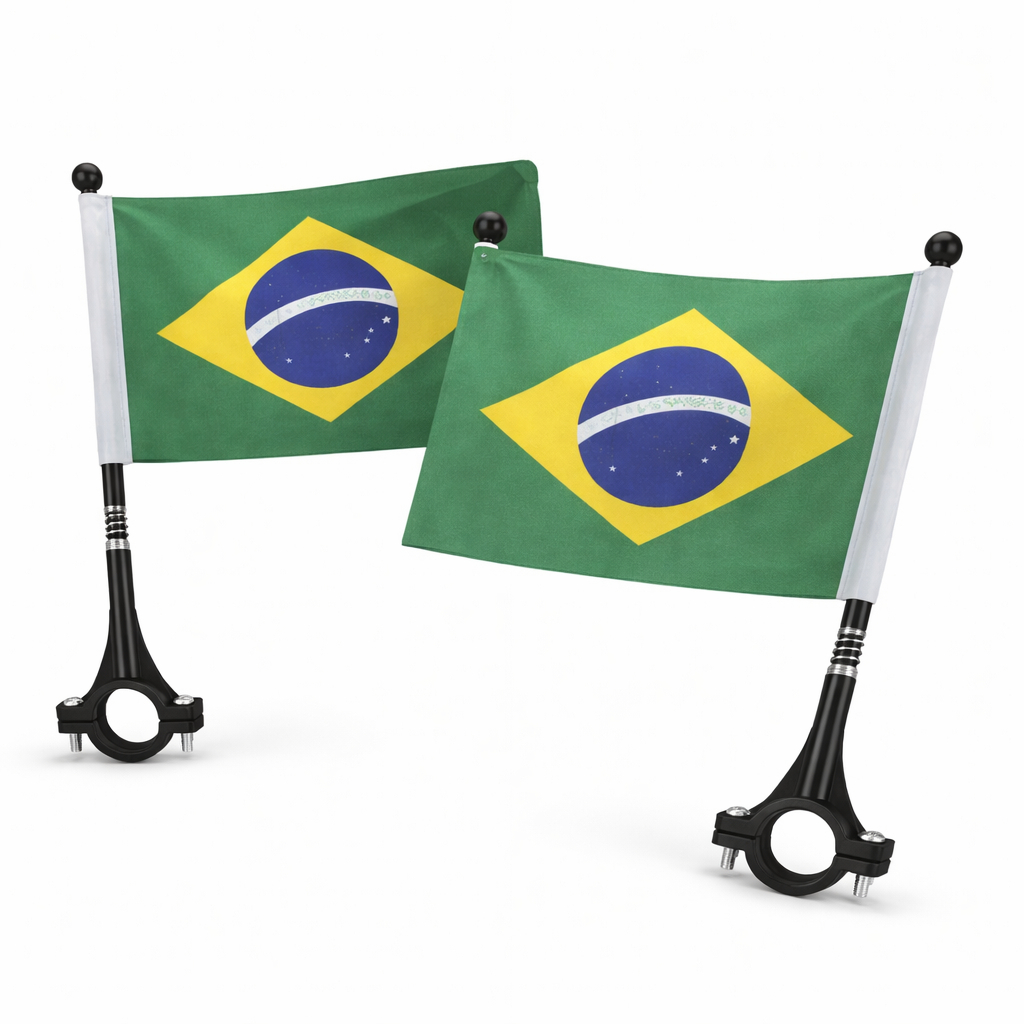 Kit 2 Bandeiras Brasil Tecido 14X21 C/ Mola E Suporte Para Moto Bike Copa Do Mundo Bandeirola Bandeira Do Brasil