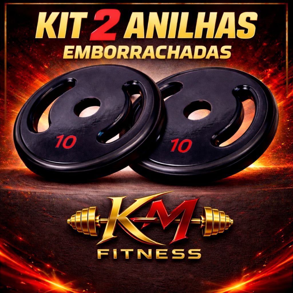 Kit 2 Anilhas Emborrachadas Preto 10 Kg Ferro Fundido Academia Treino Musculação Fitness (2X10 KG)