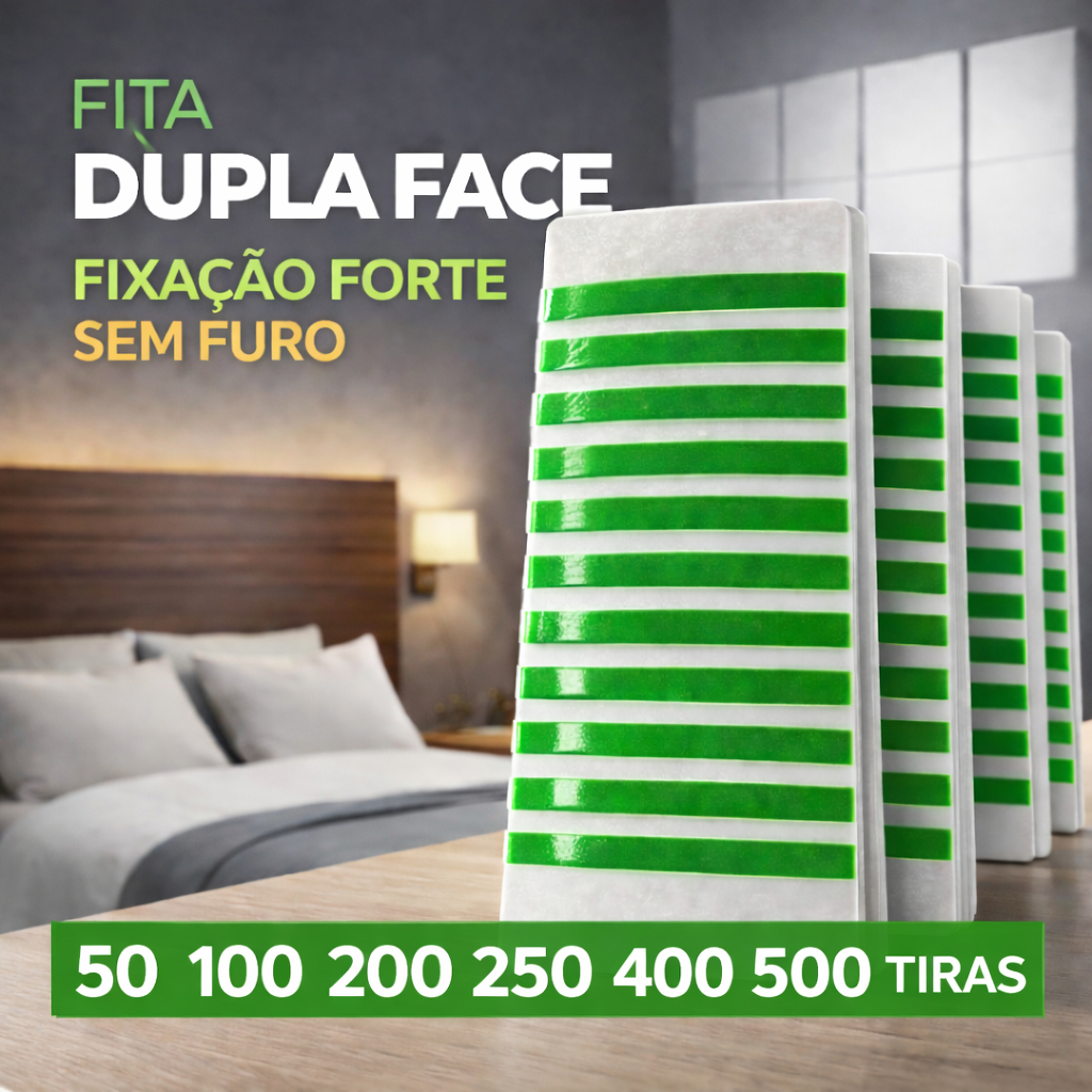 Foto do produto Fita Dupla Face Extra Forte Fracionada Cartela Tiras Resistente Placa PVC 3D Painel Cabeceira em?
