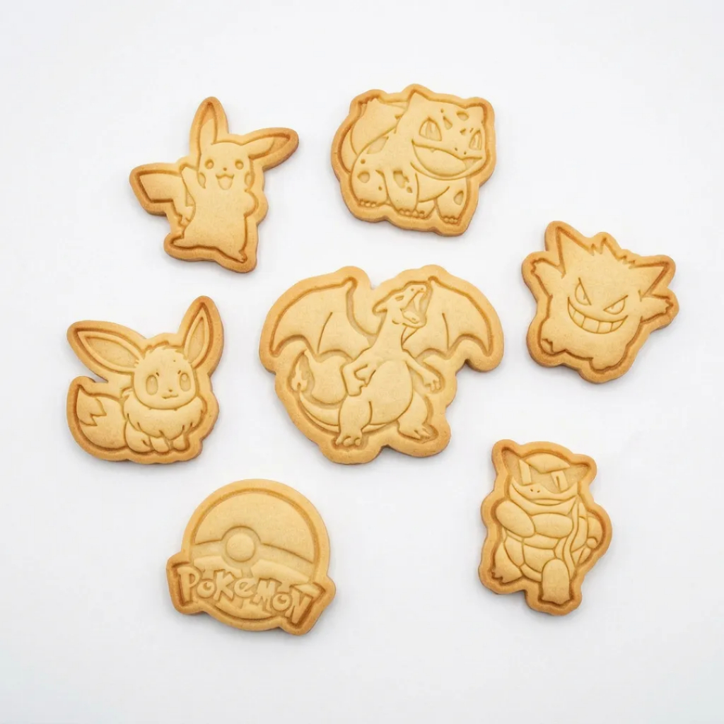 Kit 7 Cortadores Marcadores Pokemon Biscoito Confeitaria