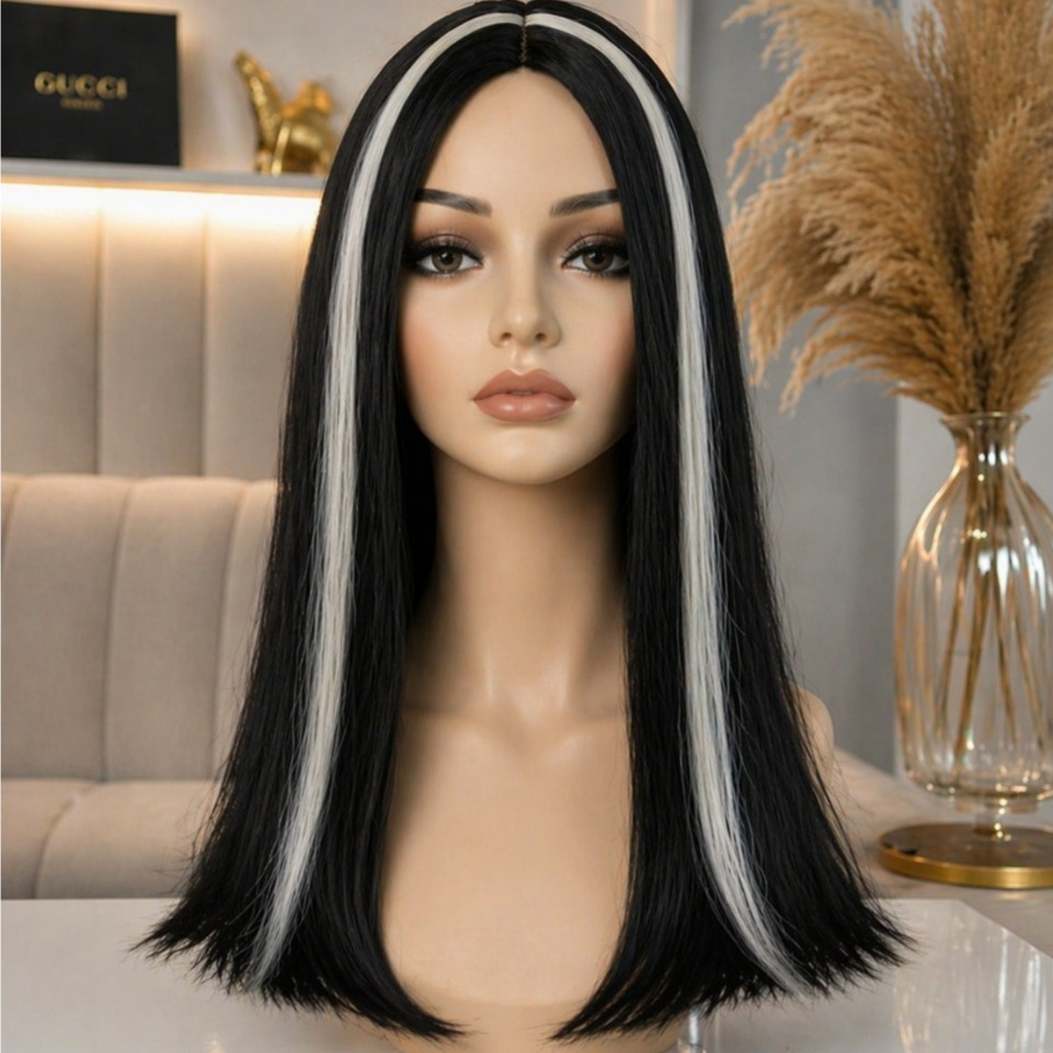 Peruca Mortícia Addams Mortiça Carnaval Halloween Bruxa Mechas Fantasia Festa Acessórios Halowen