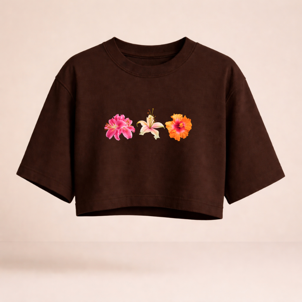 Camiseta Cropped Feminino Floral Flor Blusinha em Tecido de Algodão Soltinho Confortável Tendência