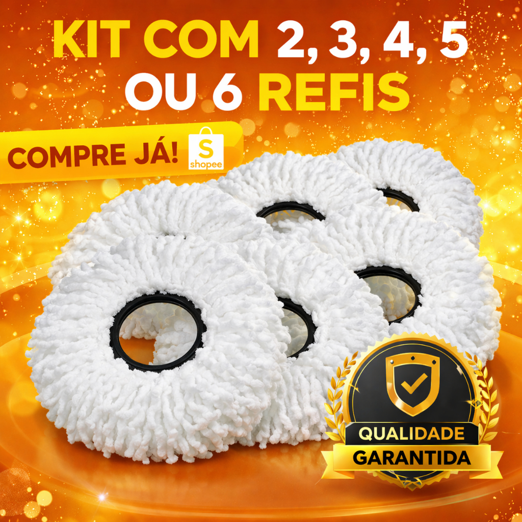 Refil Mop Giratório 360 Esfregão Kit Lavável Microfibra Alta Absorção Diâmetro 16cm