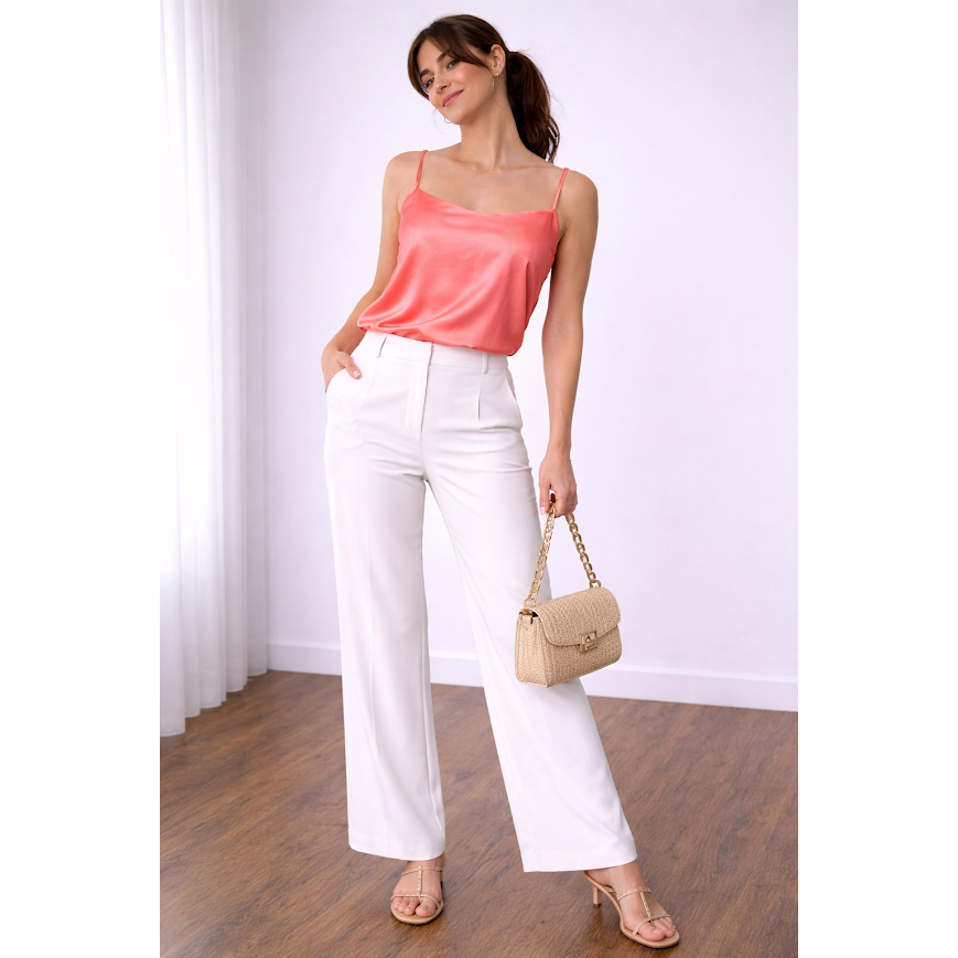 Blusa Feminina Cetim Coral Alcinha Regulável Soltinha Tam M