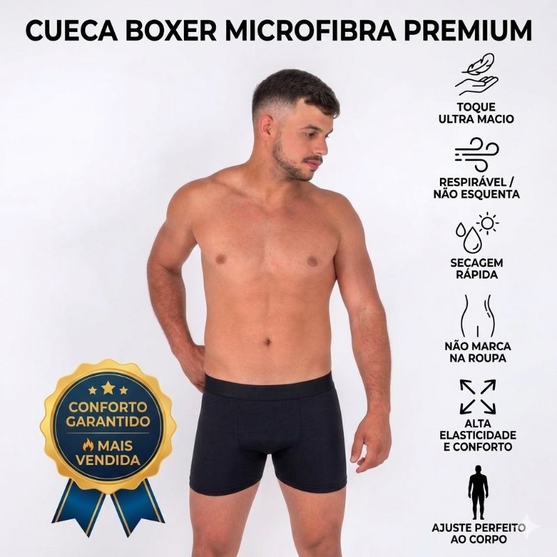 Cueca Boxer Masculina Microfibra Premium Sem Costura  Conforto Máximo Leve Respirável Ajuste Perfeito Cores Variadas