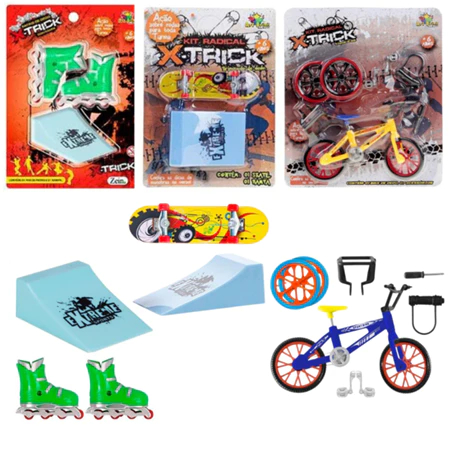 kit  com 3 super brinquedos( skate dedo com rampa patins de dedo + rampa e bicicleta de dedo)