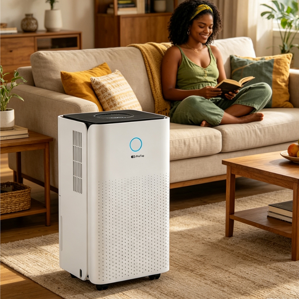 ProTap Desumidificador 12L/Dia Para Ambientes Até 185m², Compressor Antimofo Silencioso Com Timer 24h, Display Digital