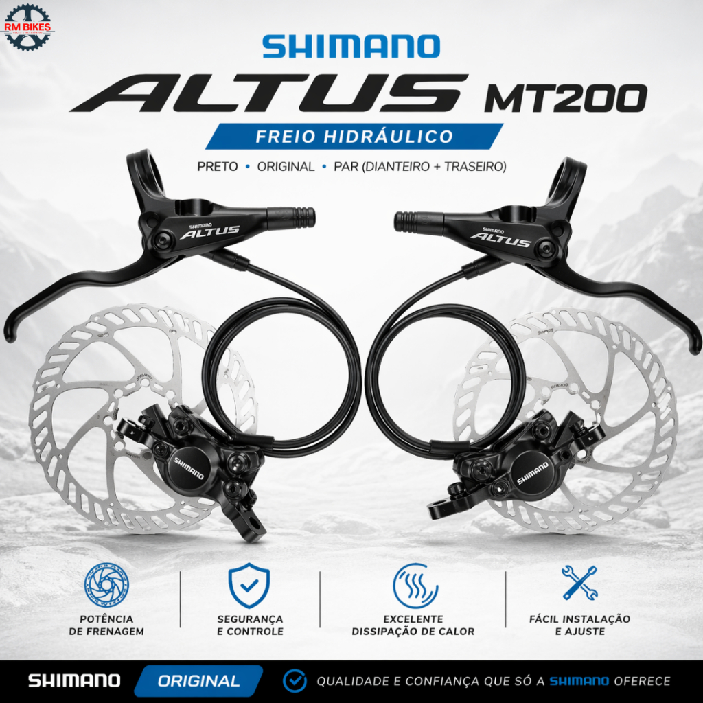 FREIO HIDRÁULICO SHIMANO ALTUS MT200 PRETO ORIGINAL (PAR)