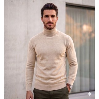 Cacharrel Blusa Trico Sueter Frio Lã Masculina Canelada Gola Alta Tricot Masculino Inverno Estilo