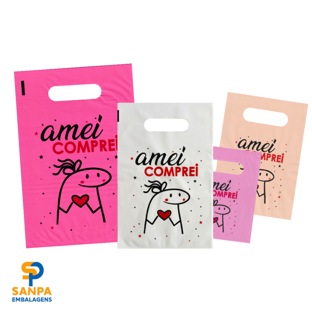 Sacola Impressa Boca de Palhaço Alza Vazada Amei Comprei Sacola plástica, loja, brindes, roupas, bolsa