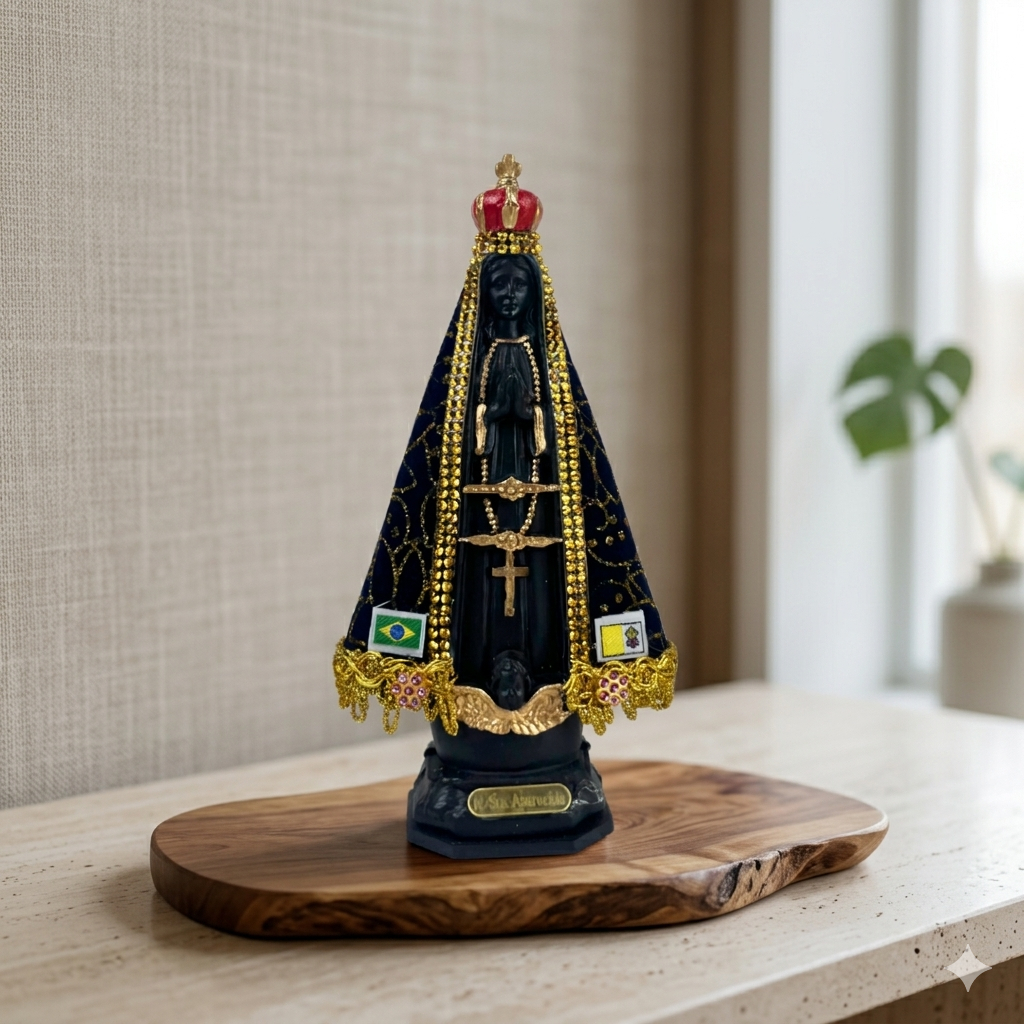 Nossa Senhora Aparecida 20cm Manto Veludo Glitter Inquebrável Estátua Católica Decoração Altar Presente Fé Imagem