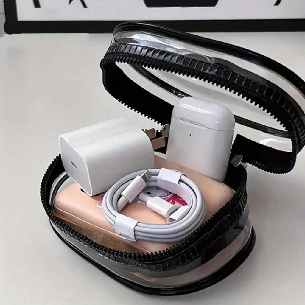 Mini Estojo Necessaire PVC Armazenamento Porta Fone Carregador Cabos Organizador Bolsa Case Viagem
