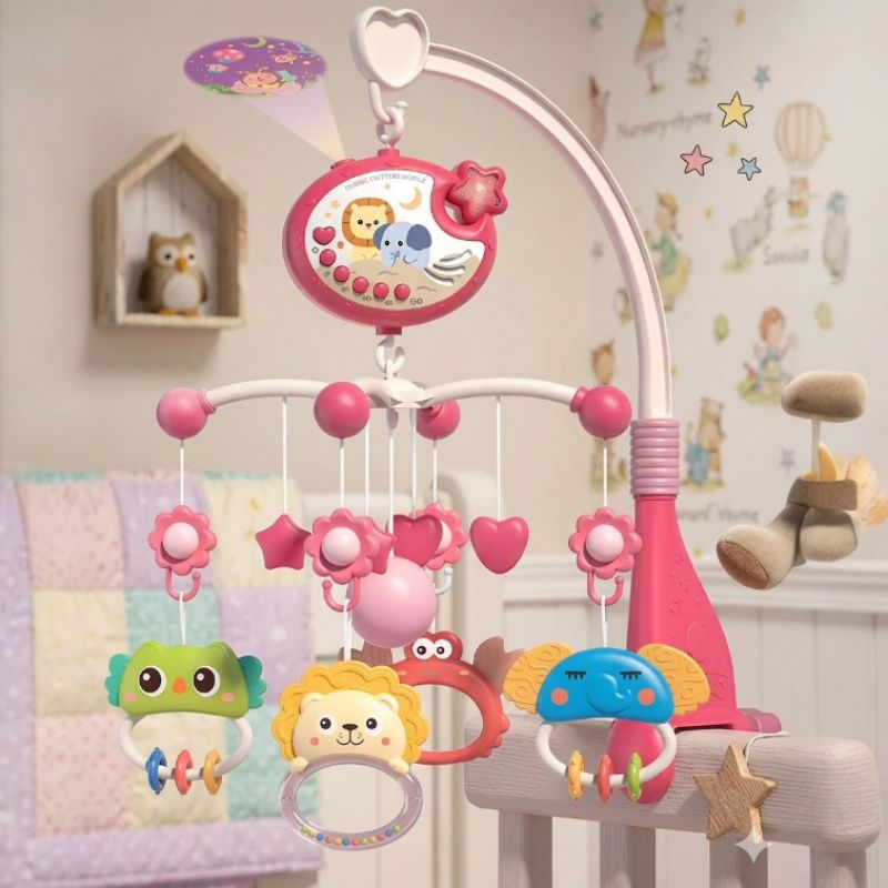 Móbile Musical para Berço Bebê Giratório 360° com Luz Noturna Projetor Som Suave Brinquedo Educativo