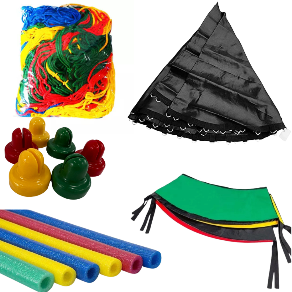 Kit Para Cama Elástica / 1,40m – Rede de Proteção +6 Ponteiras +6 Isotubos + Protetor de Molas + Lona de Salto |