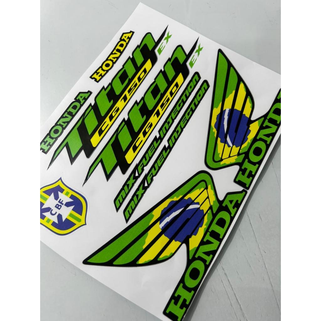 ADESIVO TITAN 150 MIX VERDE BRASIL COMPLETO HONDA CG 150 FAIXA LATERAL TANQUE QUALIDADE PREMIUM