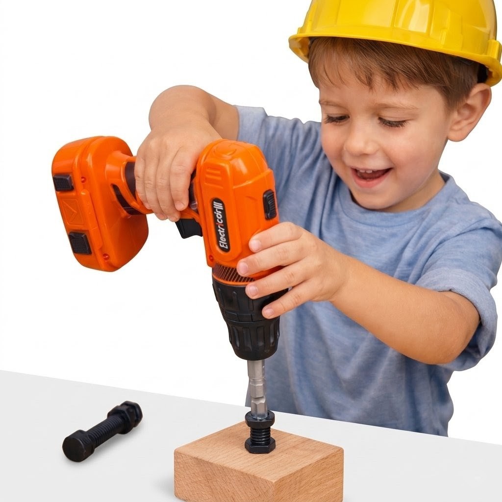 Furadeira de Brinquedo Infantil Com Acessórios Conjunto Ferramentas de brinquedo Educativo com som