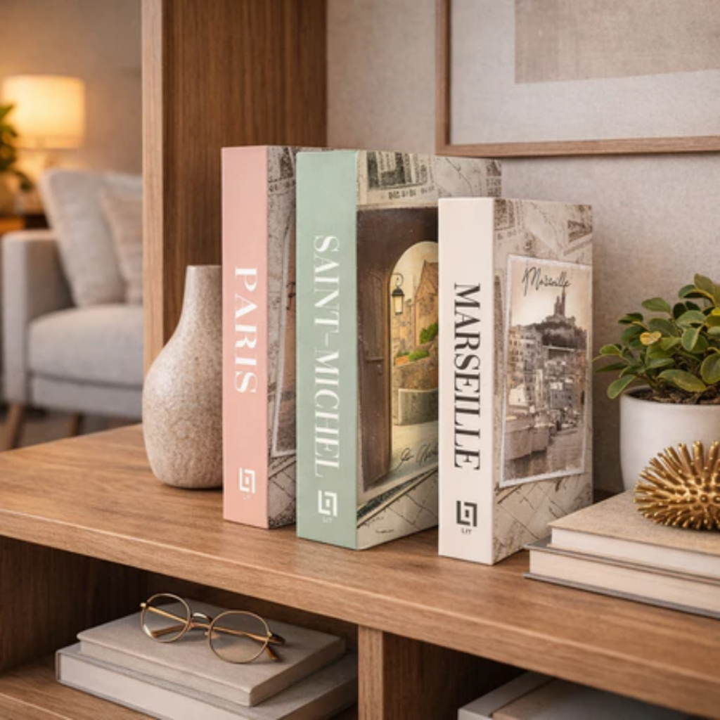 Kit 3 Livros Decorativos Paris Saint Michel Marseille Decoração Luxo Sala Estante Mesa Organizadores Porta Objetos