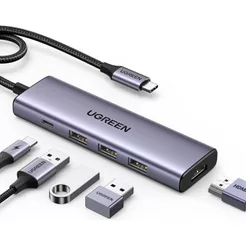 Hub 5 Em 1 Ugreen Usb-c Para 3* Usb + Hdmi 4k + Tipo-c 100w para MacBook Pro/Air, iPad Pro, iMac, iPhone 15 Pro/Pro Max,