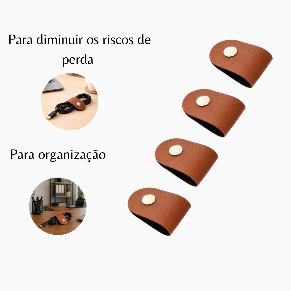 Kit Organizador de Cabos em Couro Sintético Caramelo