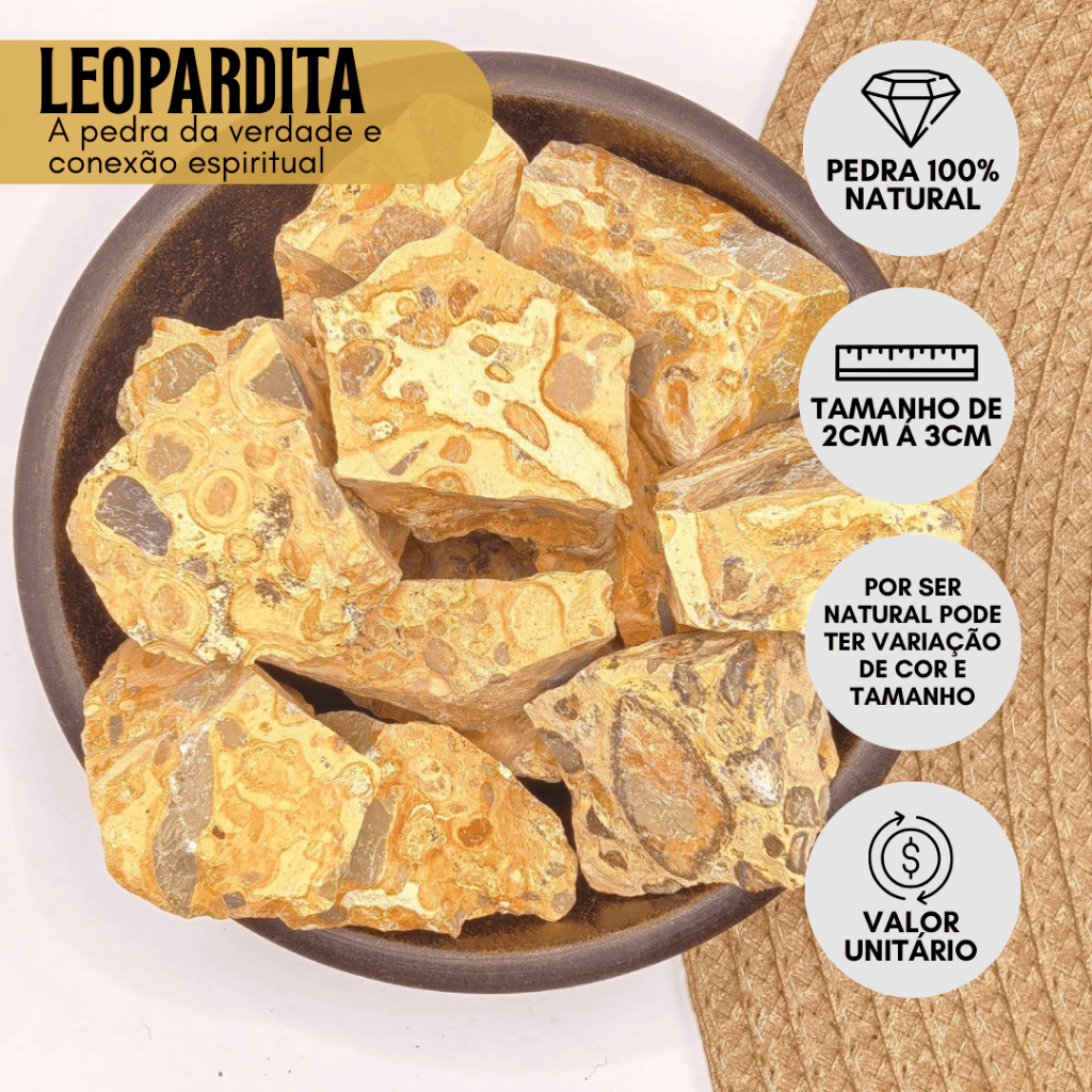Pedra Jaspe Leopardo, Leopardita Bruta - Tamanho de 2 á 3cm - Valor unitário - Loja Esoteriando