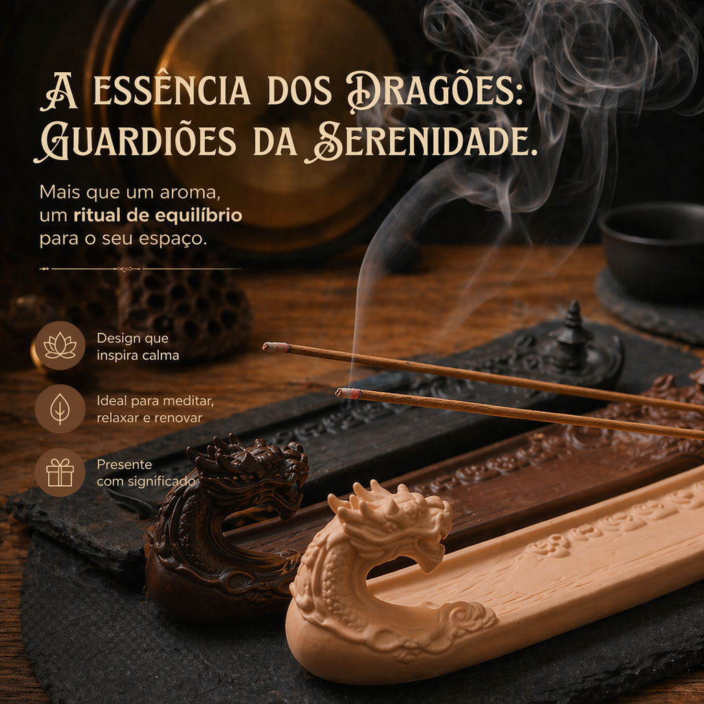 Imagem Porta Incenso Incensário Dragão Decoração Zen Yoga Meditação Aromaterapia Cascata Fumaça Cores Kit