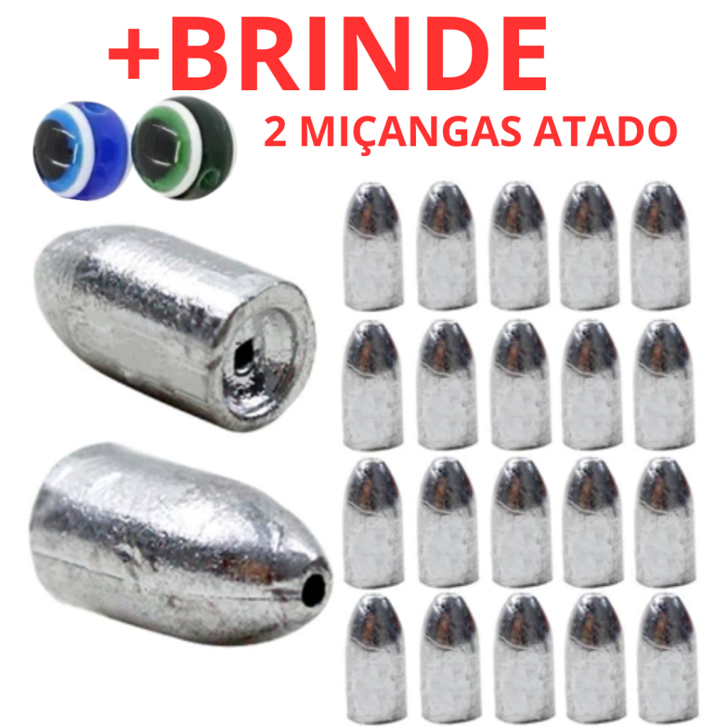 Kit 10 Chumbo Bullet para Pesca Flórida Carolina Texas Rig Iscas Artificiais Soft Chumbada Bala