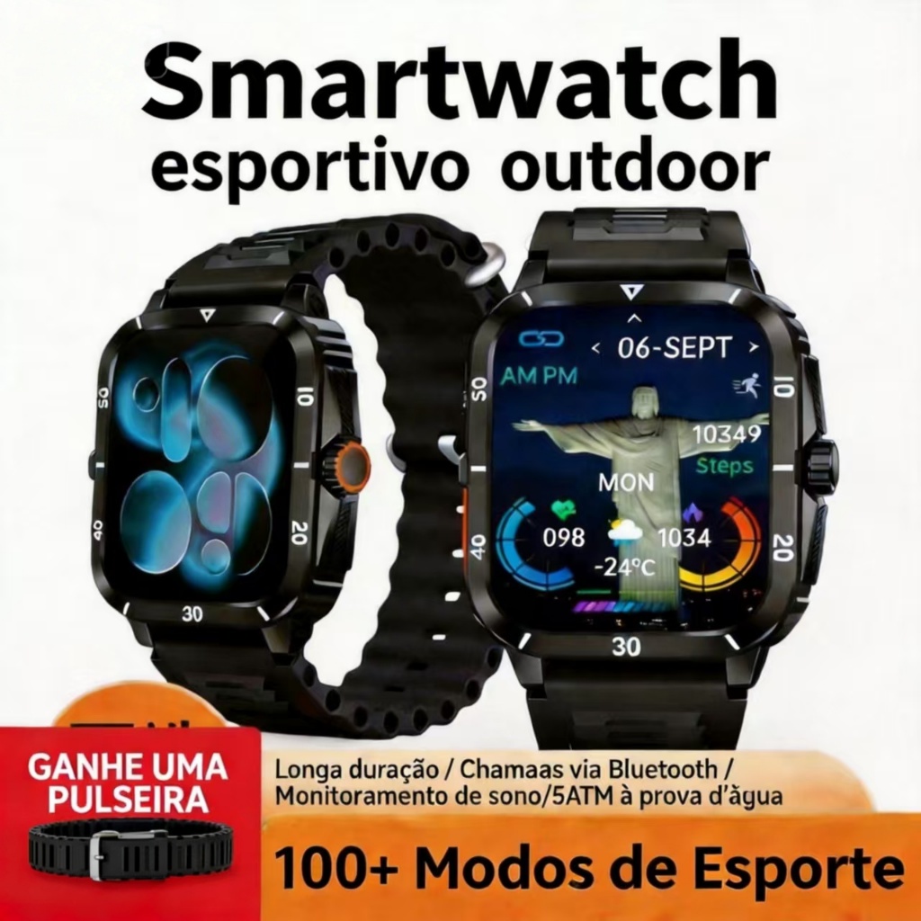 Smartwatch HI02 Unissex | Monitor Cardíaco & Sono | Bateria 7 Dias | Resistente à Água 3ATM | Compatível Android/iOS