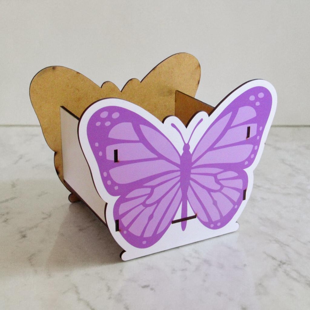 Centro de Mesa Cachepo Borboleta Roxo mdf Adesivado lembrancinhas aniversários jardim encantado